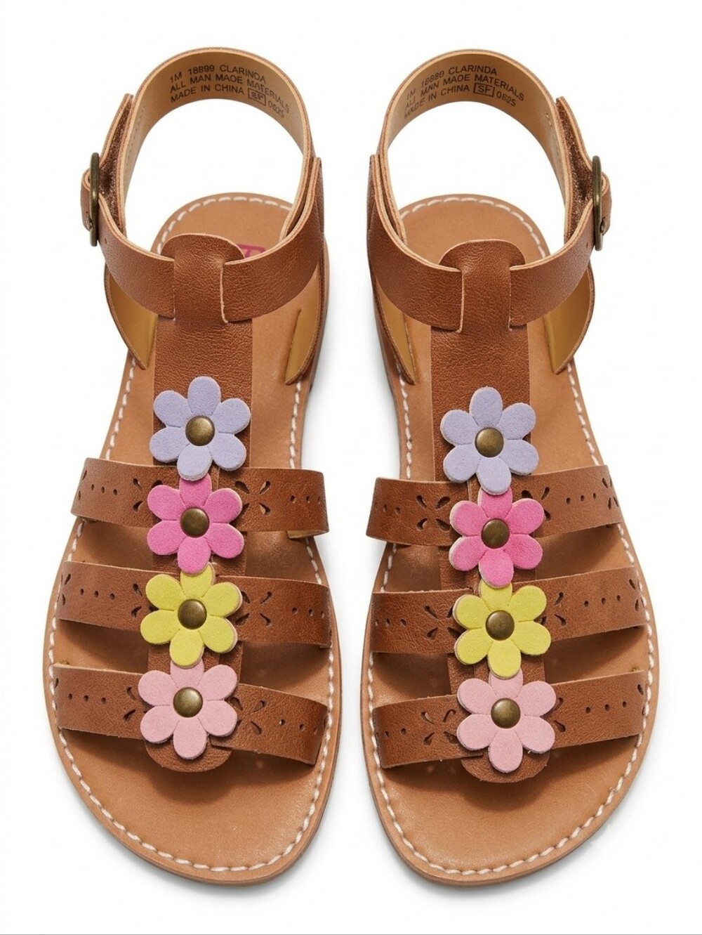 NWT Rachel Shoes Brown Sandals with Colorful Floral Design